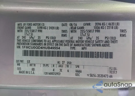 2017 Ford Escape Se из США, поврежденный, VIN 1FMCU0GD4HUB49554